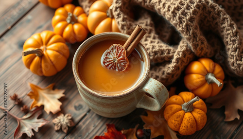 Wallpaper Mural Warm autumnal atmosphere featuring a flavorful pumpkin latte, surrounded by seasonal fruits, spices, and pumpkins.

 Torontodigital.ca