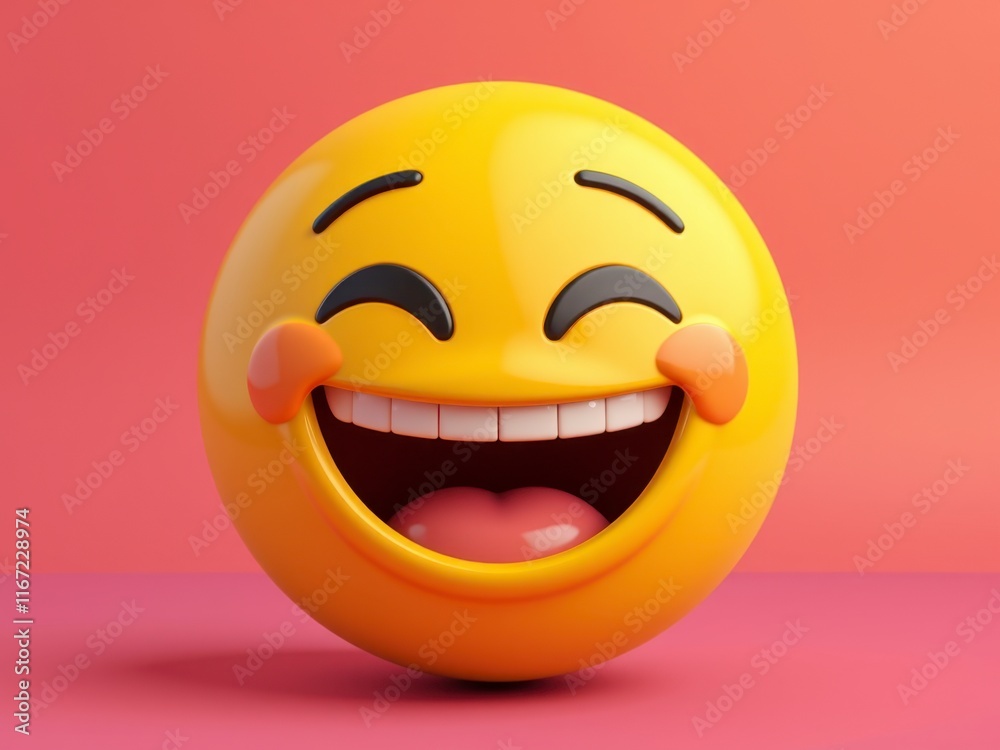 Fototapeta premium 3D Rendered Happy Emoji Smiling Face Joyful Expression Fun Laughter