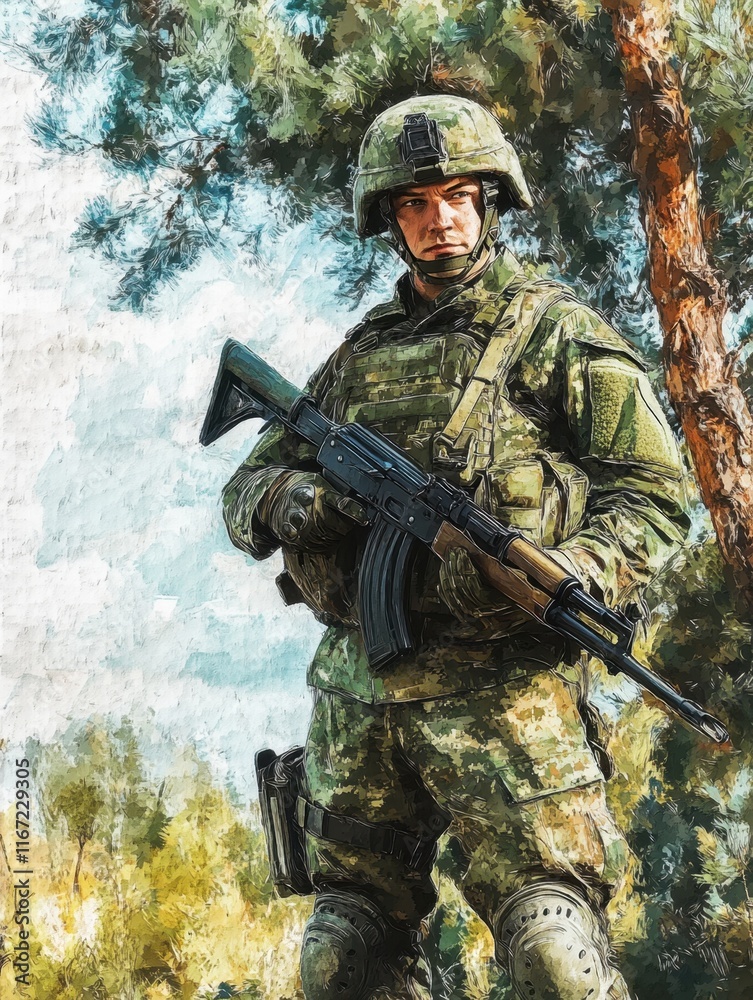 Fototapeta premium Army sniper during the military operation in the mountain. war 