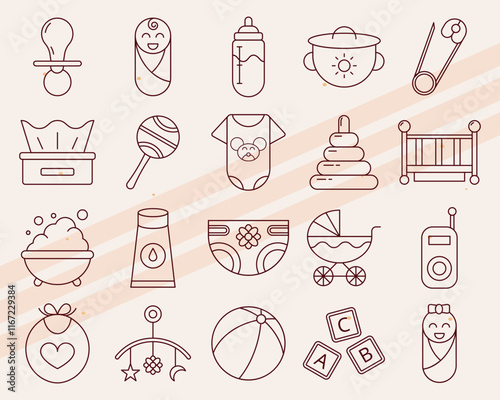 Additional baby-themed vector icons featuring various baby care and nursery items