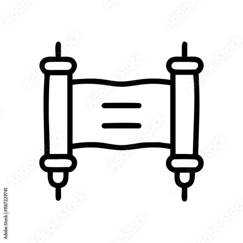 Black line art illustrations of Torah scrolls. Torah icon Black line art vector logo, Torah icon Black line art vector.