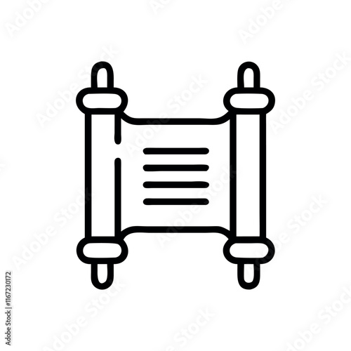 Black line art illustrations of Torah scrolls. Torah icon Black line art vector logo, Torah icon Black line art vector.