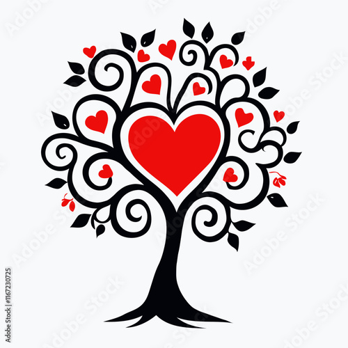 Love tree color vector illustration, perfect for romantic designs and wedding decorations.