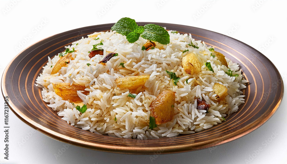 Biryani isolated on a white background, top view Biryani isolated on a white background, top view