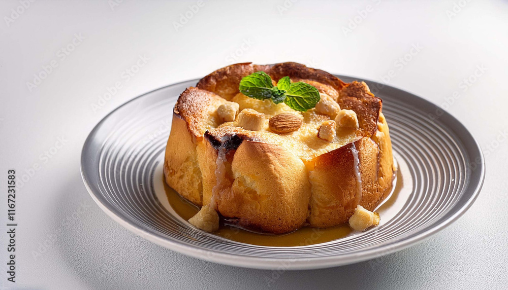 Bread pudding food white background photography Bread pudding food white background photography