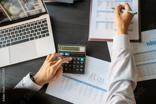 Auditor or internal revenue service staff, Business men checking annual financial statements of company. Audit Concept. photo