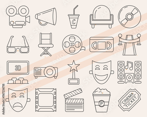 Additional set of free vector icons for cinema featuring different movie-related items