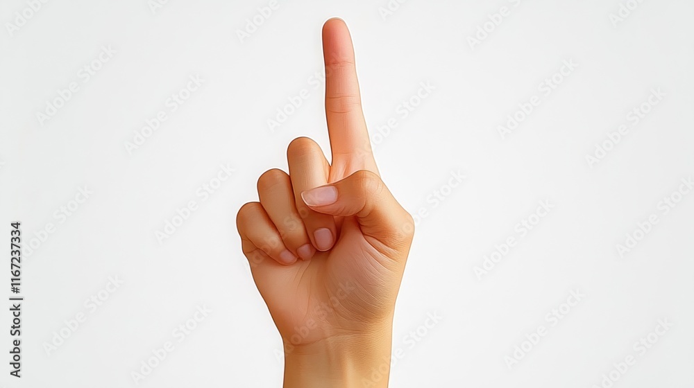 Index Finger Pointing Up Gesture by Woman Hand Isolated on White Background for Touch Click Concept and Product Recommendation Index Finger Pointing Up Gesture by Woman Hand Isolated on White Background for Touch Click Concept and Product Recommendation