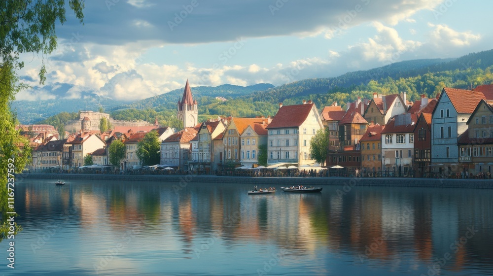 Obraz premium A bright sunny morning in a quaint village