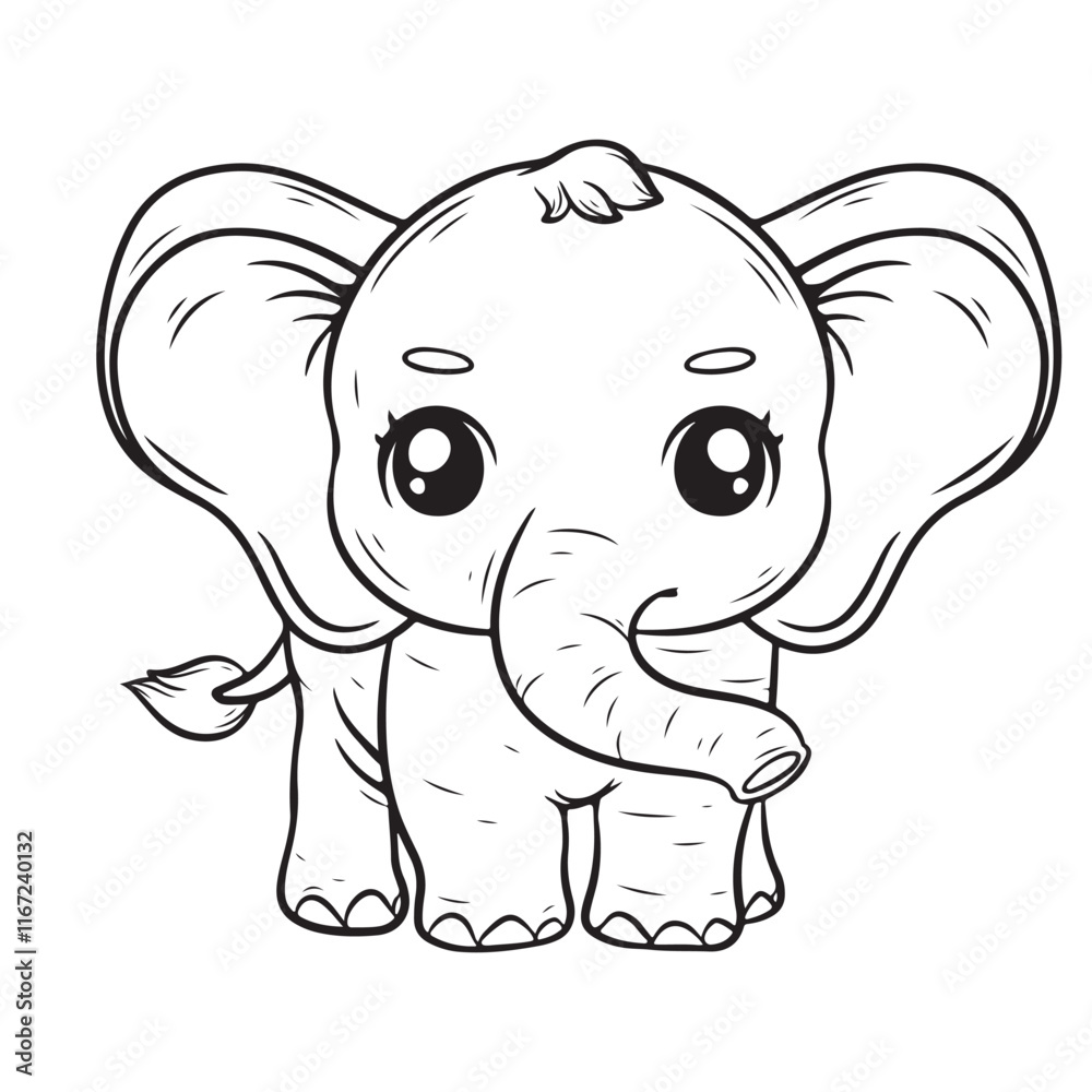 illustration art cute elephant black and white line art tattoo and t-shirt design