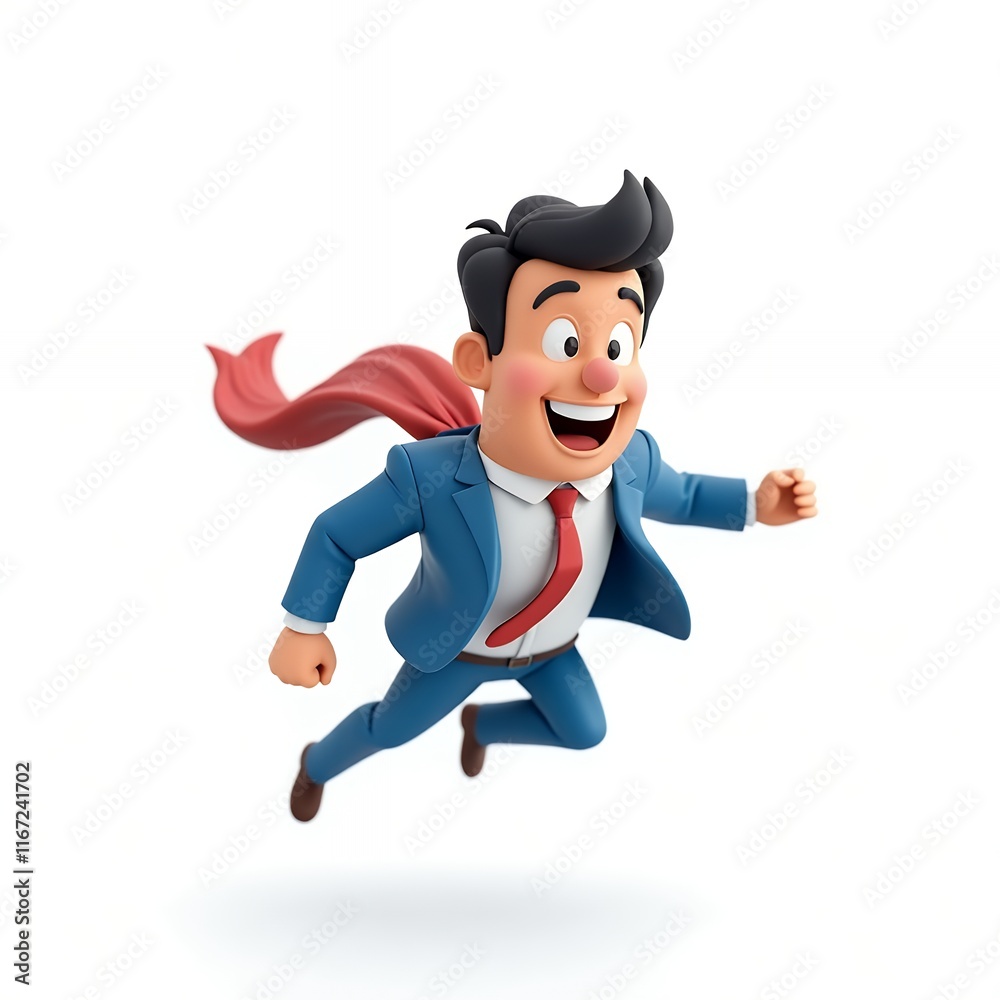Super Businessman: A 3D Cartoon Character in Flight