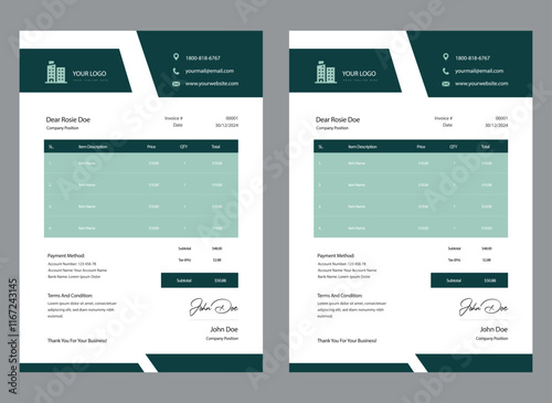 Modern business invoice template design bundle. Bill form business invoice vector. Corporate invoice template set, receipt tax or bill vector