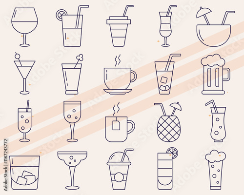 Additional vector icons of drinks featuring various types of beverages and glasses