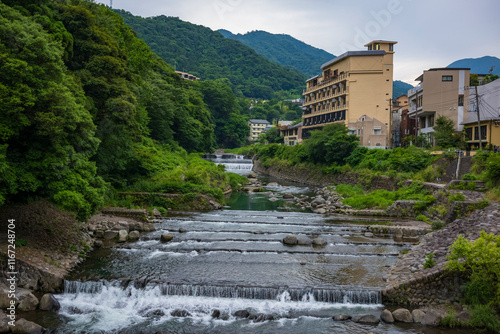 Hakone, Japan is a notable spa town and a popular tourist destination due to its many hot springs being within view of nearby Mount Fuji.