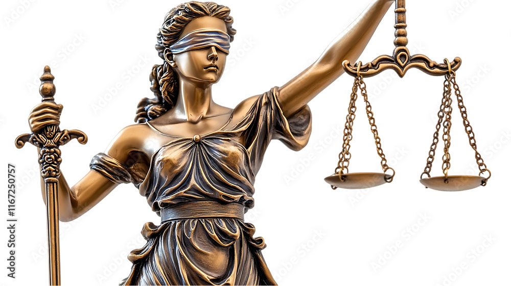A bronze statue of Lady Justice holding scales and a sword, symbolizing fairness. A bronze statue of Lady Justice holding scales and a sword, symbolizing fairness.