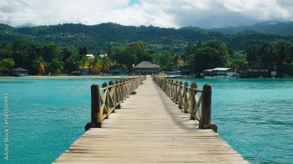 Fototapeta premium Serene Pier Extending to Tropical Paradise