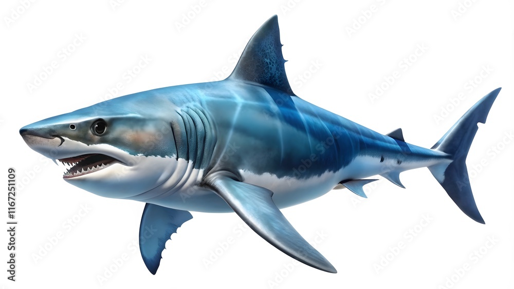 Naklejka premium Great white shark isolated in white background. White Shark.
