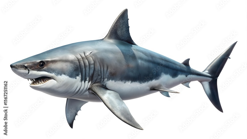 Great white shark isolated in white background. White Shark. Great white shark isolated in white background. White Shark.