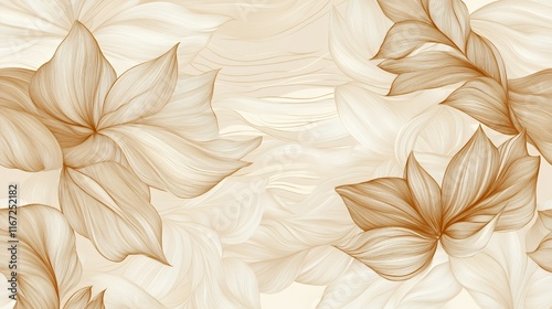 Abstract Beige Floral Design With Wavy Lines