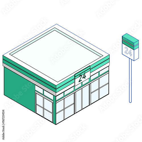コンビニエンスストア店舗_アイソメトリックイラスト