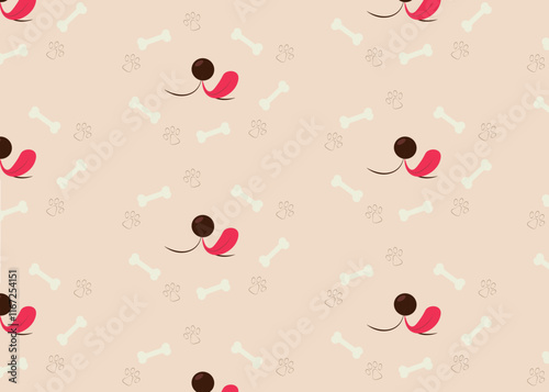 Cute dog pattern. Dog and object illustration. Cartoon dog or puppy character design. Pattern of funny pet animal 