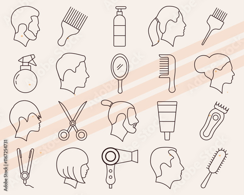 Additional hairdressing-themed vector icons featuring various salon and hair care items