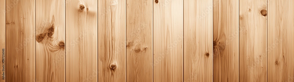 Fototapeta premium Wood texture background with vertical planks in light brown tones, showing natural knots and grain patterns, perfect for design projects and digital art.