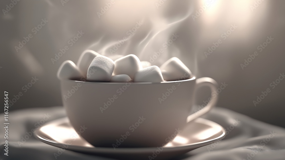 Close-up of hot cocoa with marshmallows, steam rising, perfect winter treat. Close-up of hot cocoa with marshmallows, steam rising, perfect winter treat.