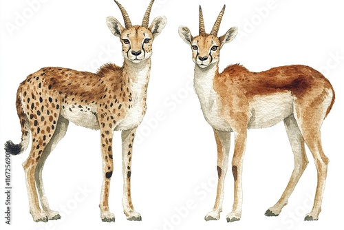 Wallpaper Mural Two illustrated animals, one resembling a serval and the other a gazelle, showcasing wildlife. Torontodigital.ca