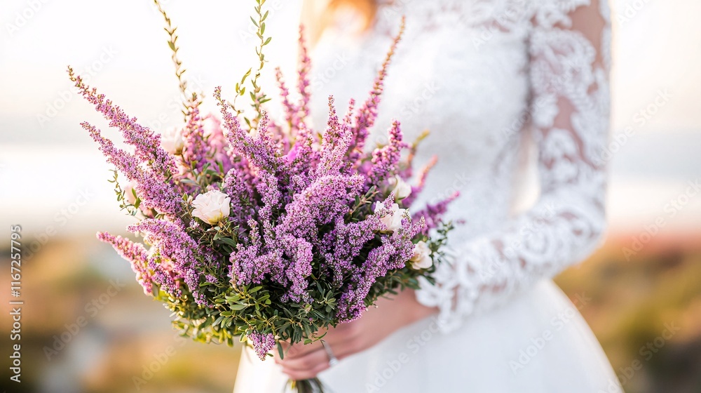 of heather flowers intertwined with lace, highlighting the intricate details and romantic feel. | Heather of heather flowers intertwined with lace, highlighting the intricate details and romantic feel. | Heather