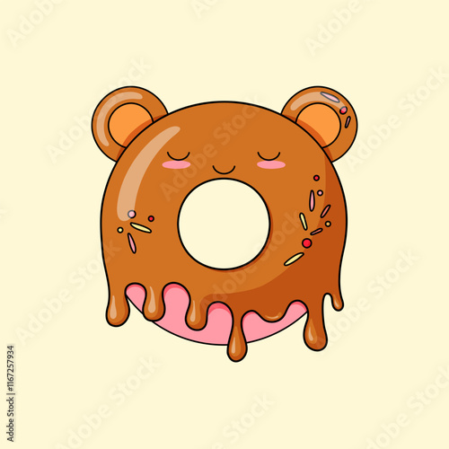 Cute donut in the form of an animal, bear or monkey. Sweet food, dessert. Colorful flat vector illustration