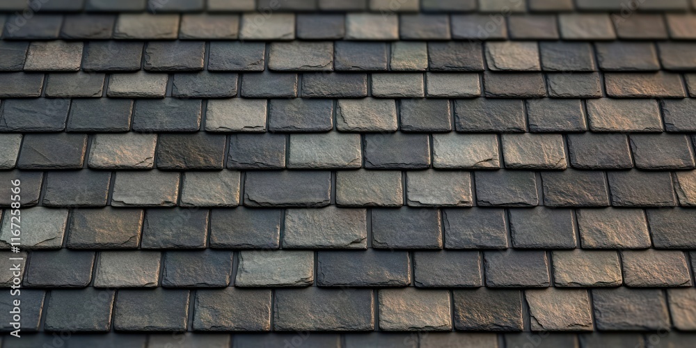 Hyper-realistic close-up of textured slate roof detail in natural light with intricate patterns and shadows Hyper-realistic close-up of textured slate roof detail in natural light with intricate patterns and shadows