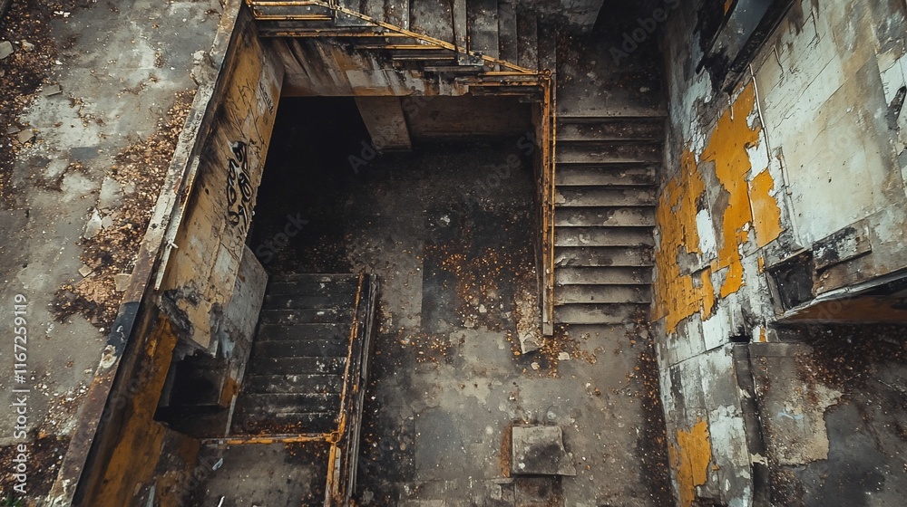 Dilapidated stairs with peeling paint. Dilapidated stairs with peeling paint.