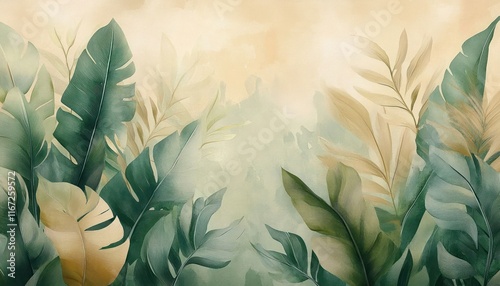tropical foliage watercolor leaves textured wall art pastel colors interior design