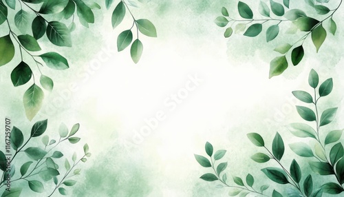 botanical illustration watercolor design vintage invitation card with delicate leaves and floral elements herbal frame