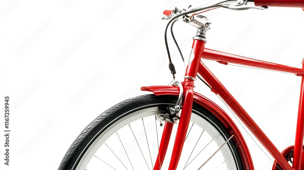 Fototapeta premium A vibrant red bicycle front section is displayed