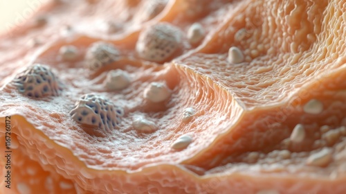 Microscopic View of Human Skin Cellular Structure: Detailed 3D Render of Epidermal Cells, Illustrating Complex Texture and Cellular Components photo