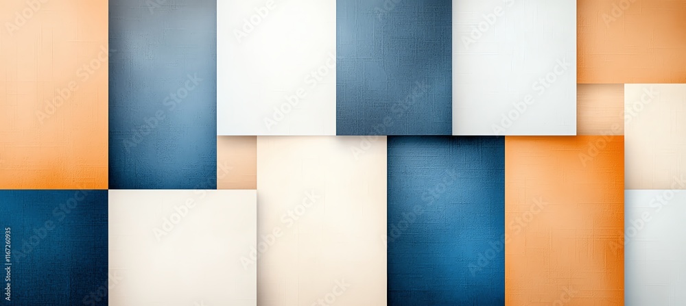 Fototapeta premium Abstract geometric background with overlapping squares in earthy tones and blue hues, creating a modern and stylish visual for design and creative projects.