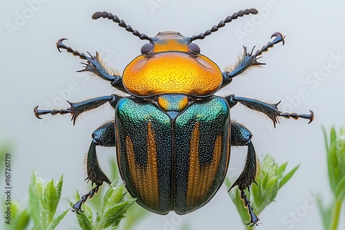 closeup of a green june beetle resting on a white background showcasing its vibrant colors and intricate details emphasizing its unique features in entomology photo