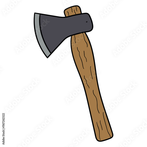 Hand drawn cartoon axe on white background.