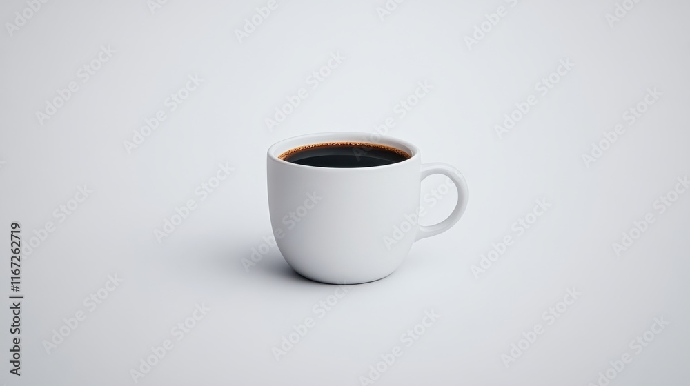 Minimalist white cup with black coffee on a neutral background Minimalist white cup with black coffee on a neutral background