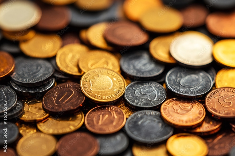 Close-up of czech koruna coins representing savings and investment