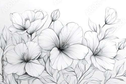 Wallpaper Mural Blooming hibiscus flowers pencil drawing creating a stunning floral display Torontodigital.ca