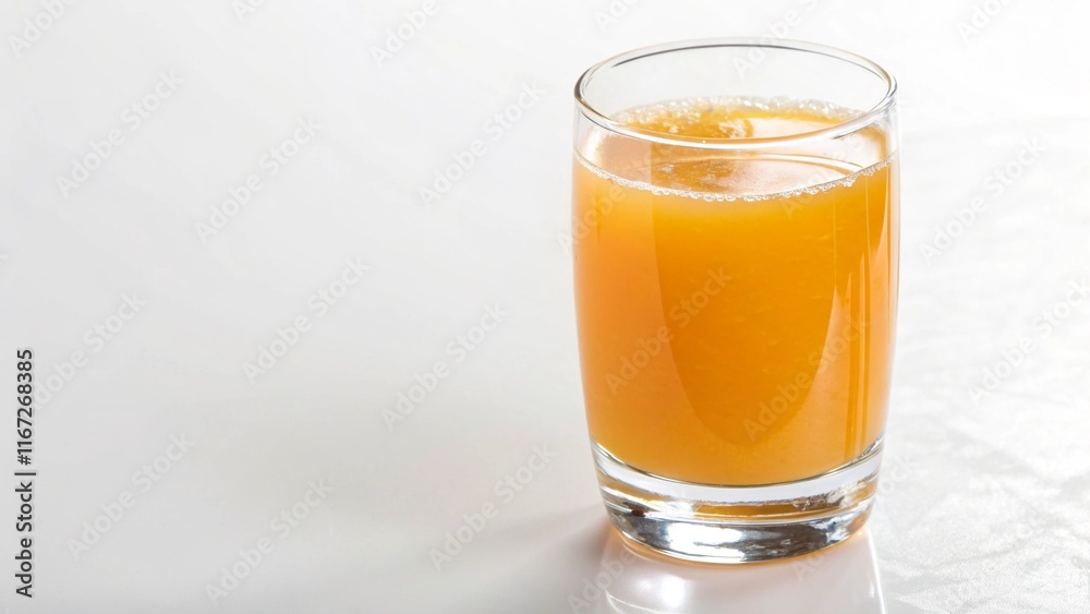 A classic glass of orange juice with ice on a white background is perfect for beverage advertising A classic glass of orange juice with ice on a white background is perfect for beverage advertising