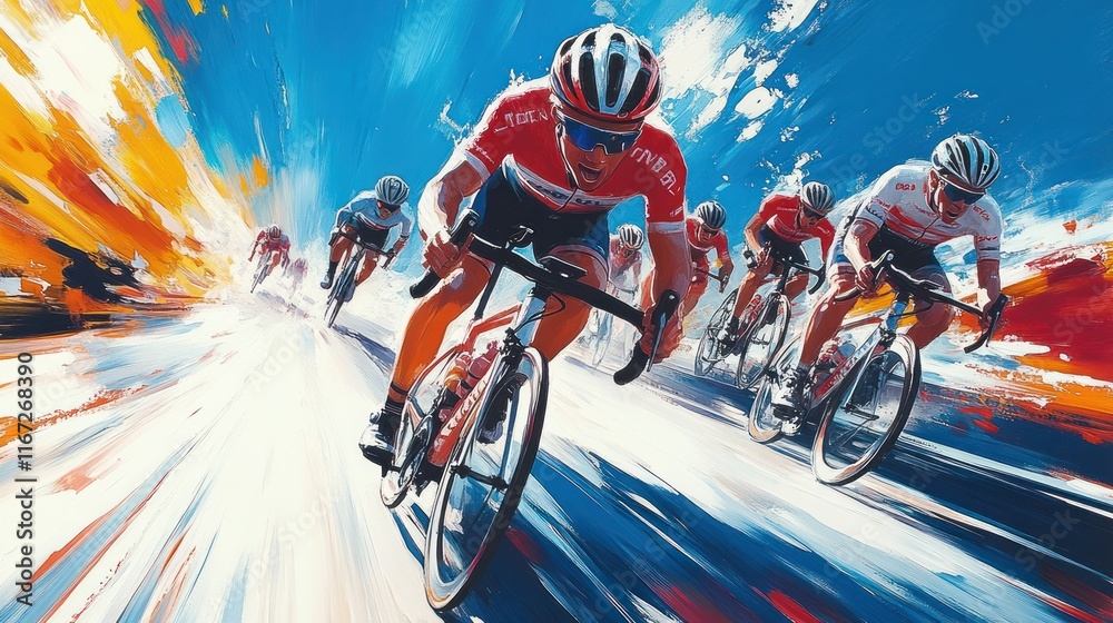 Fototapeta premium Vibrant Abstract Cycling Race Action Illustration with Dynamic Motion and Energy