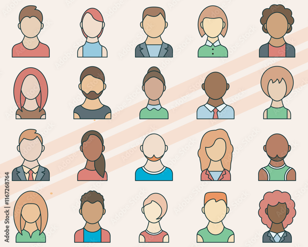 Set of vector icons representing different people avatars and characters Set of vector icons representing different people avatars and characters