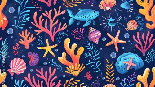 Seamless Marine Life Pattern for Repeating Prints
