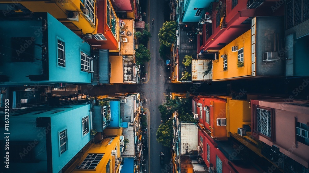 Aerial of colorful buildings. Aerial of colorful buildings.