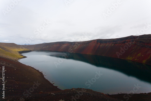 Volcanic crater with water near Landmannalaugar area, Iceland photo