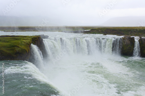 Godafoss falls in summer season view, Iceland photo